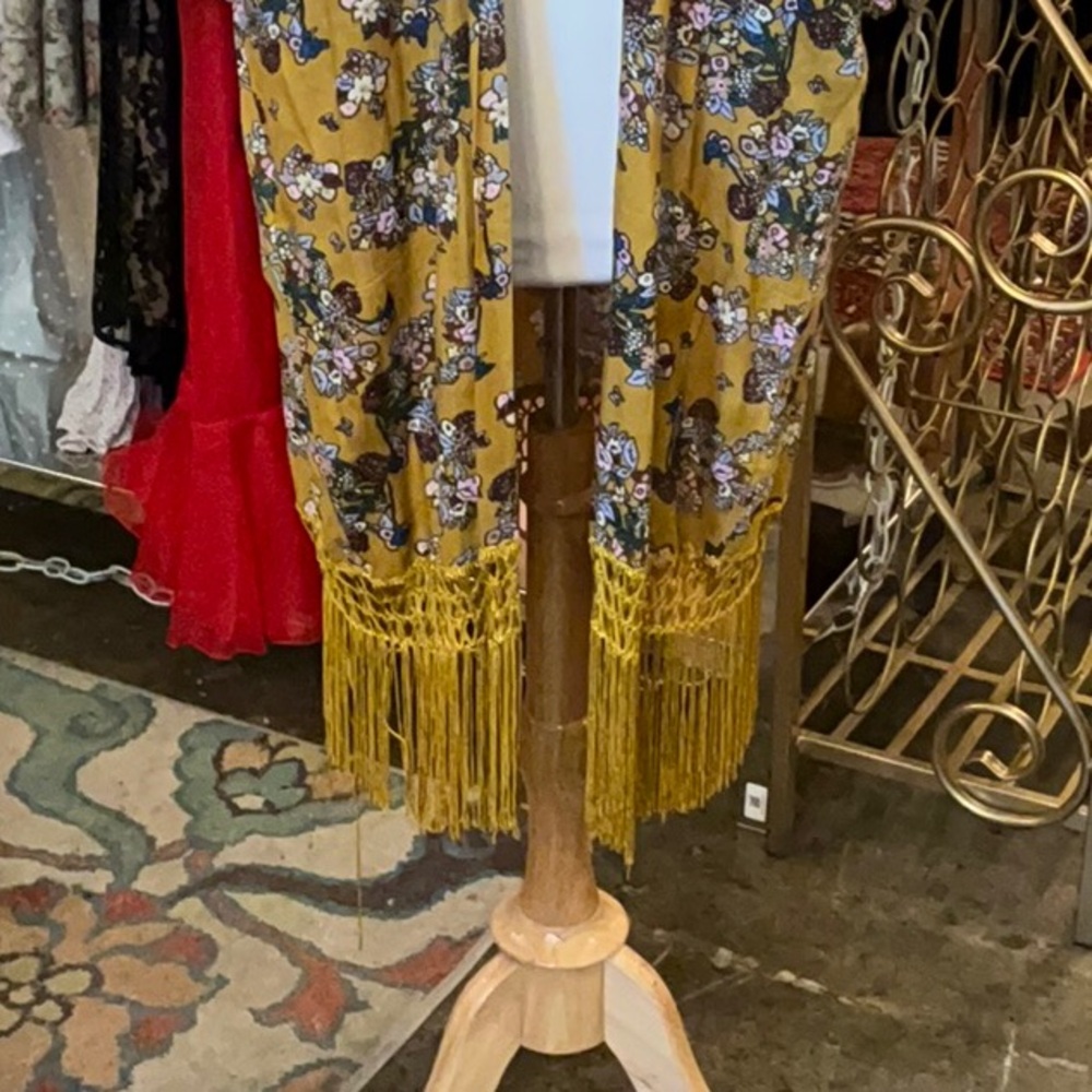 0094 Anandas Collection Yellow Floral Kimono W/ F… - image 3